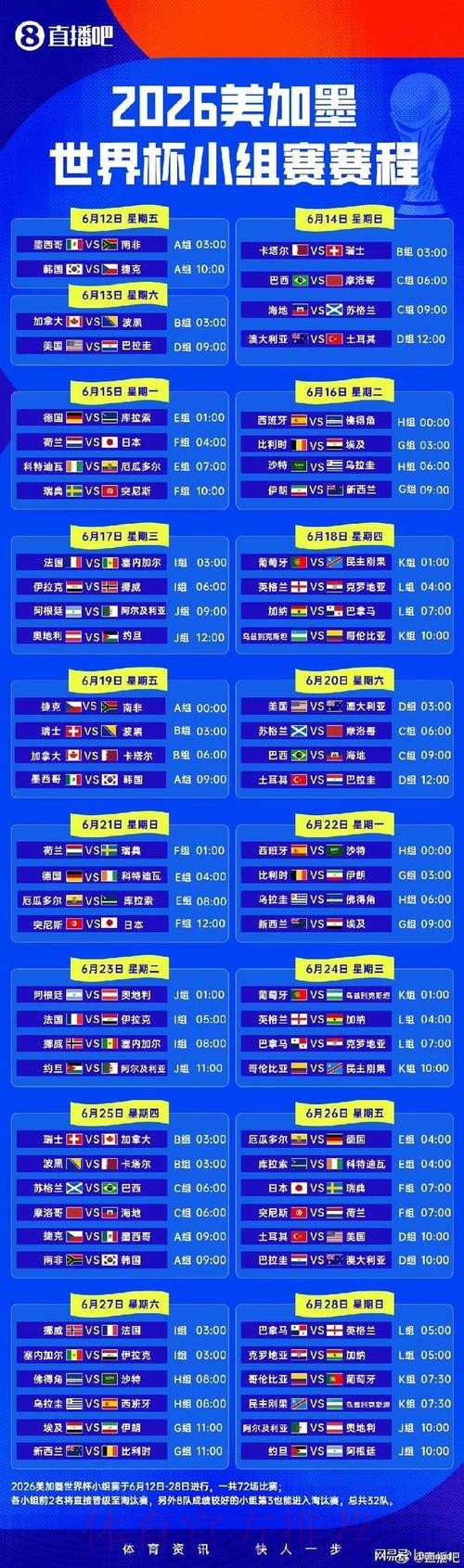 2026世界杯完整赛程完整版实时赛程免费观看